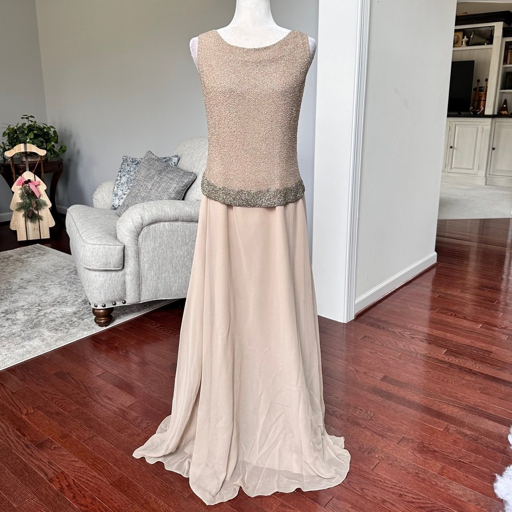 Vintage 2000s JKARA Beaded Embellished Top Feminine‎ Ethereal Gown Dress Size 16